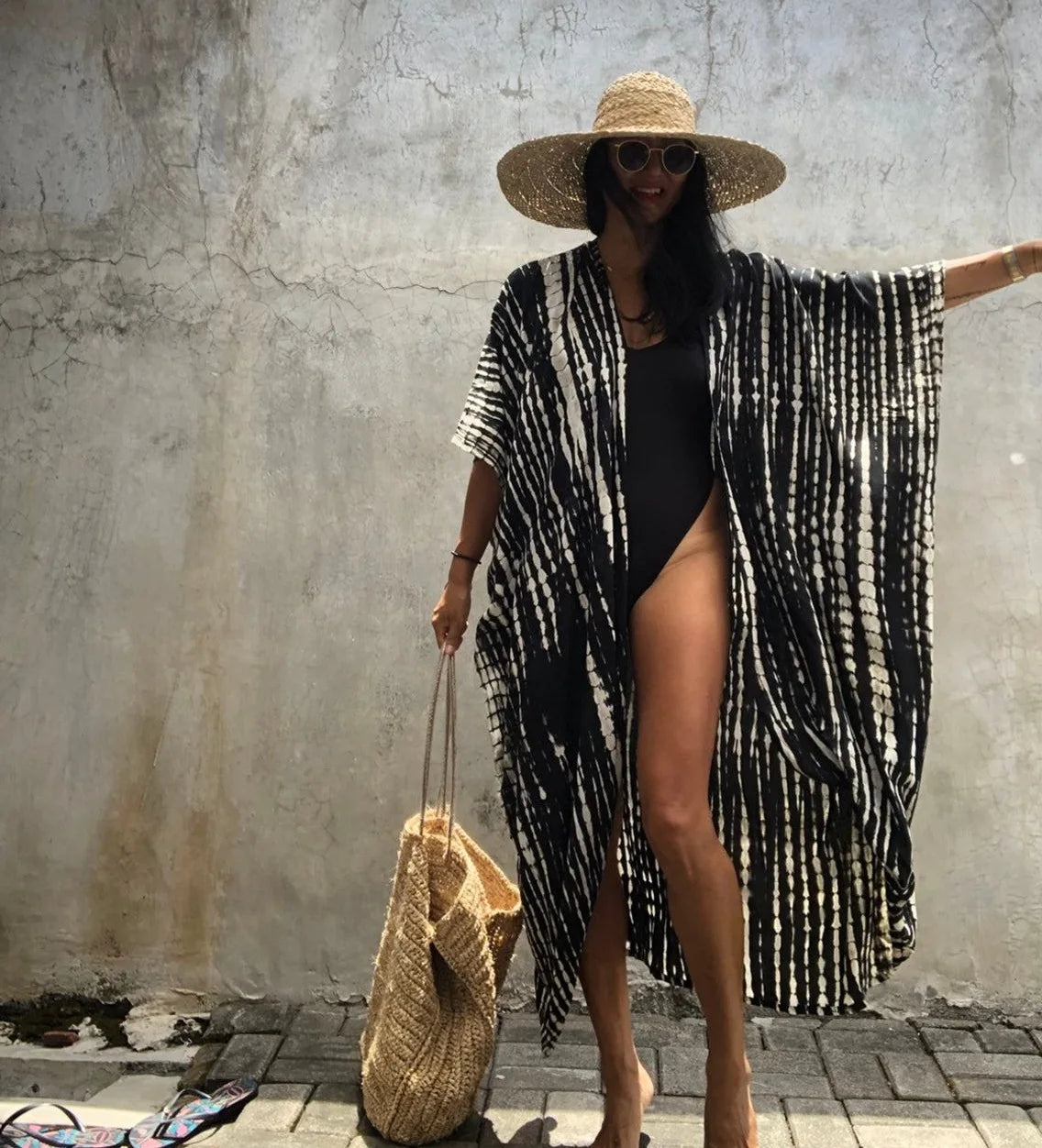 Best Selling. Women Black Tie Dye Kimono