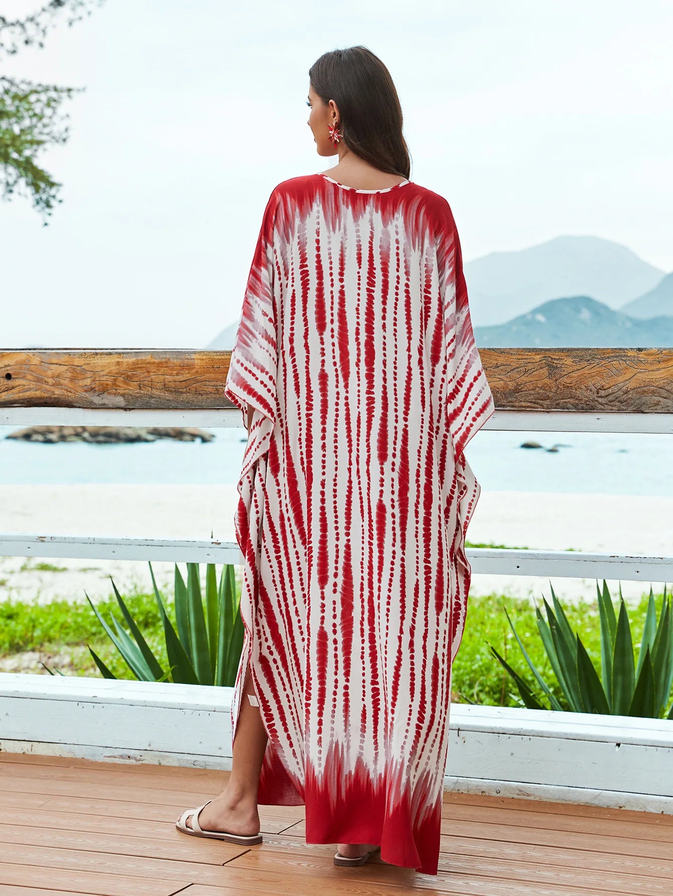Kaftans for Women Flower Printed Maxi Dresses Lace Up Viscose Cover Ups for Swimwear Women Holiday Bathing Suits