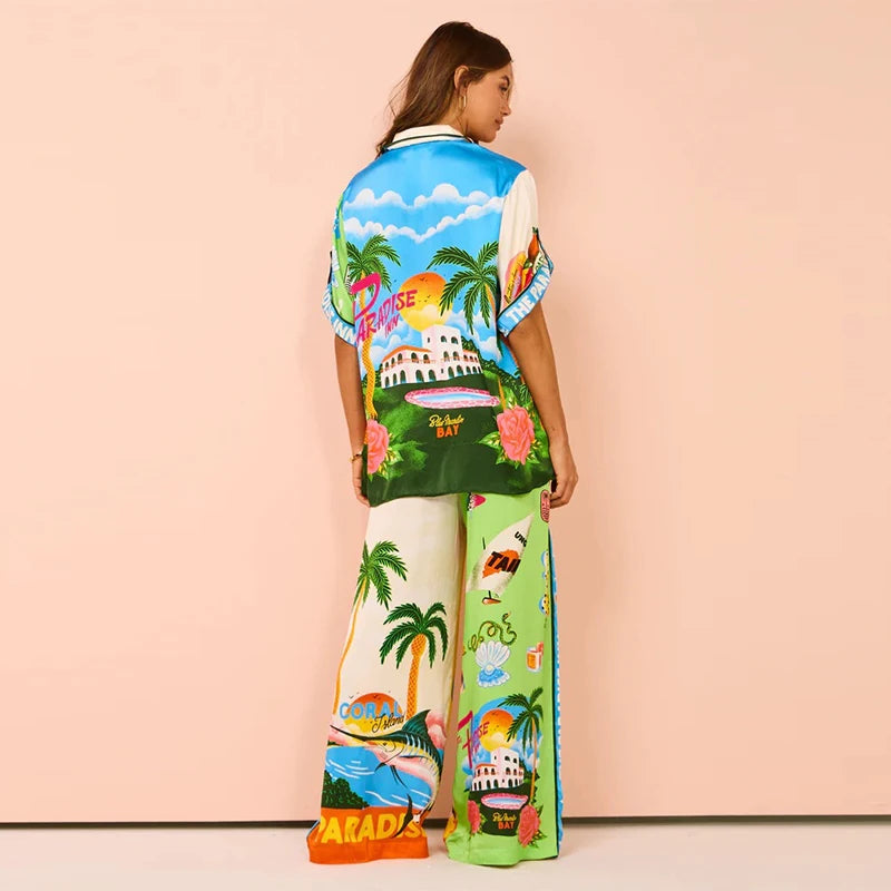 Fashionable Printed Women's 2 Pcs Suit