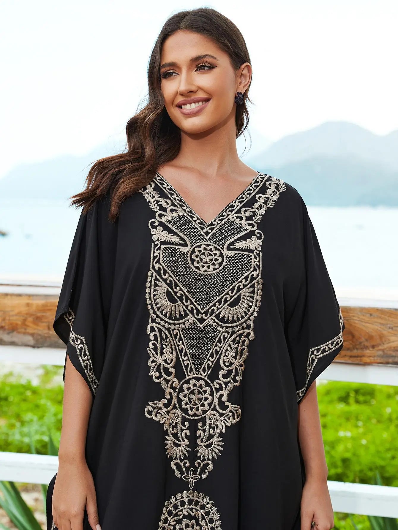 Boho Kaftan In Black And Gold