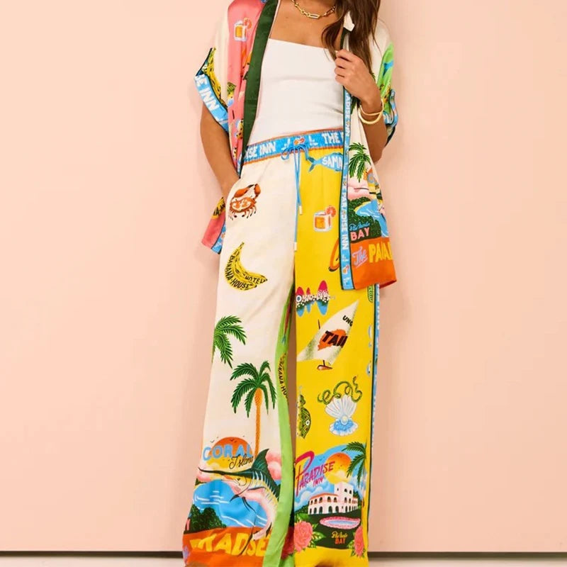 Fashionable Printed Women's 2 Pcs Suit