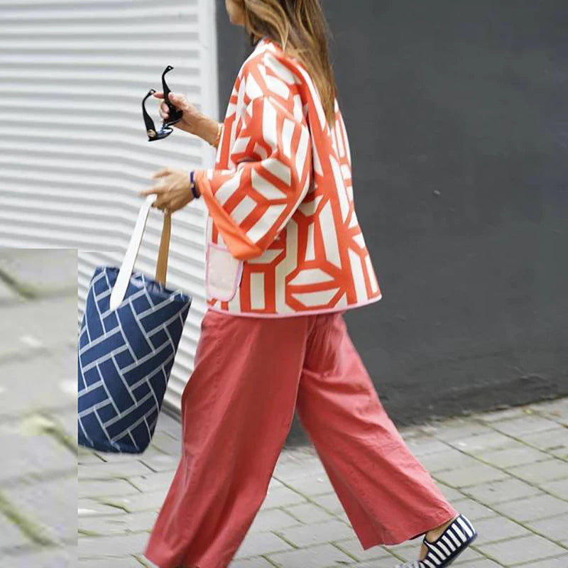 Geometric Print Casual Jacket