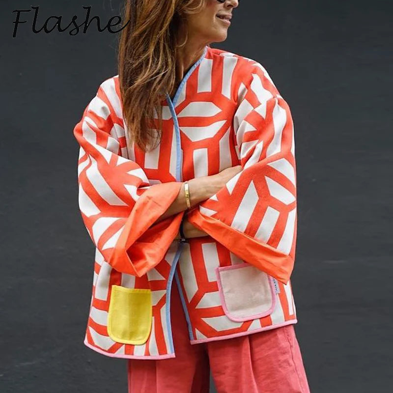 Geometric Print Casual Jacket