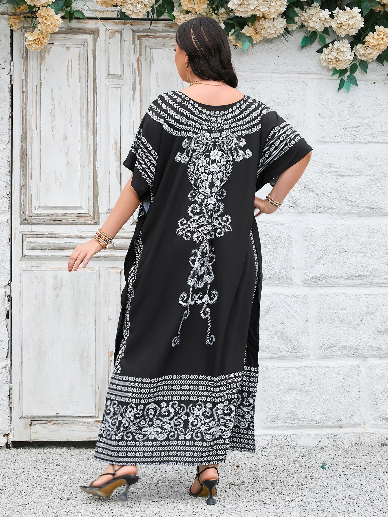Plus Size Boho Kaftan/Black And White