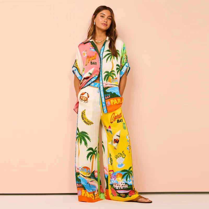 Fashionable Printed Women's 2 Pcs Suit