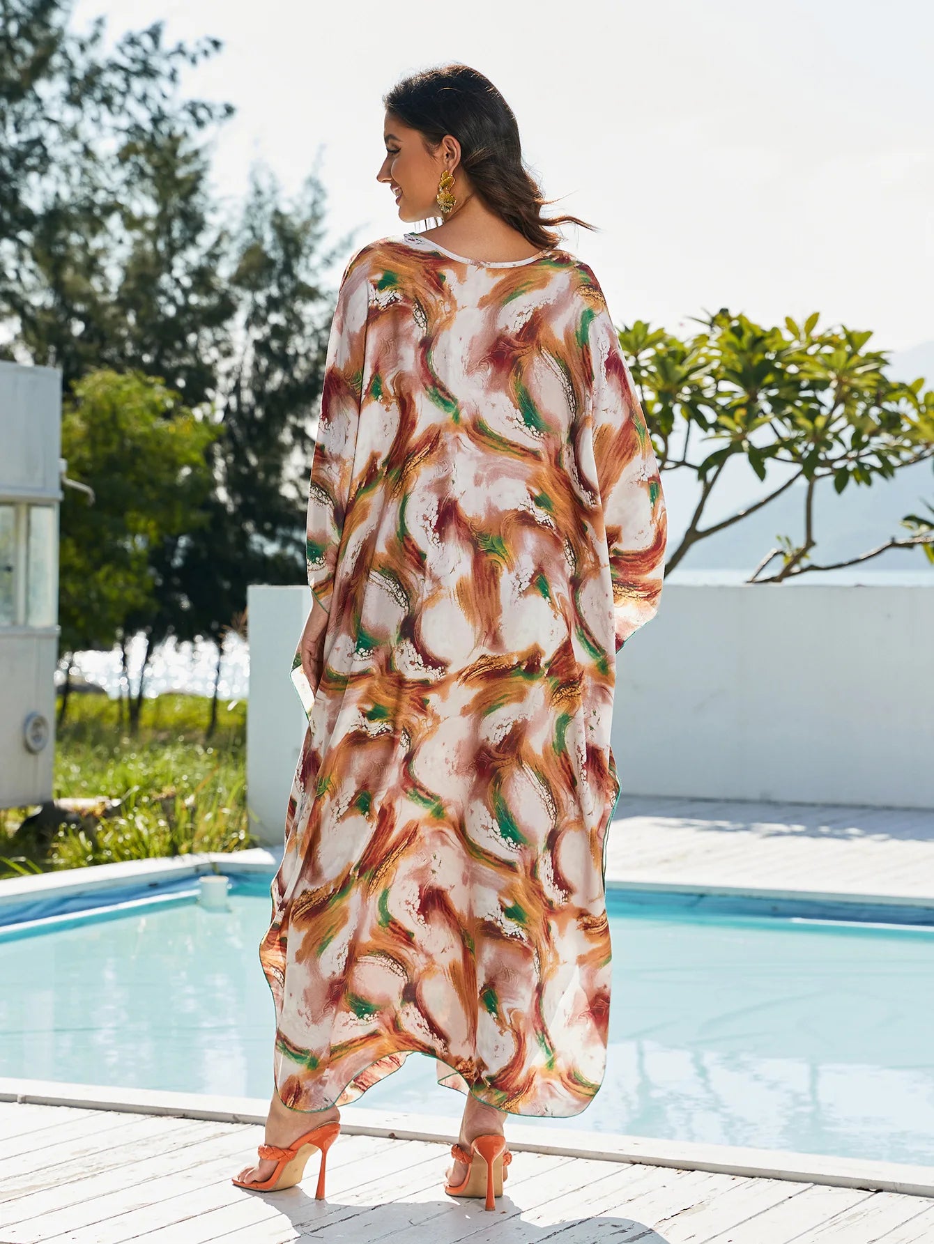 Kaftans for Women Flower Printed Maxi Dresses Lace Up Viscose Cover Ups for Swimwear Women Holiday Bathing Suits