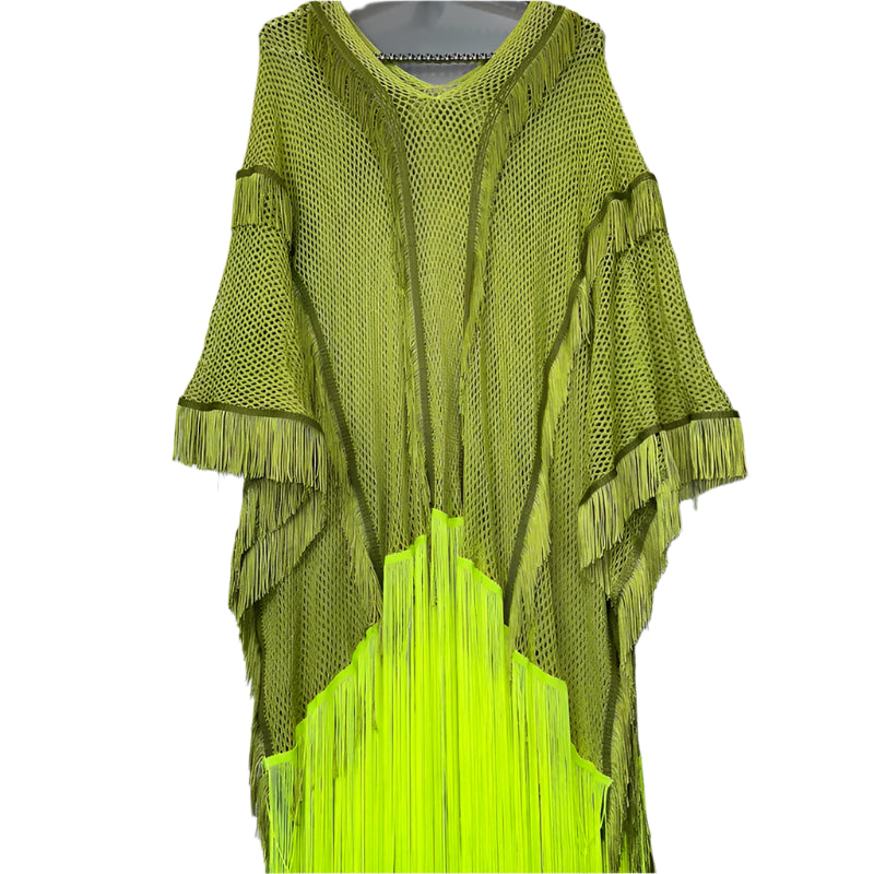 Fringed openwork MAXI KAFTAN