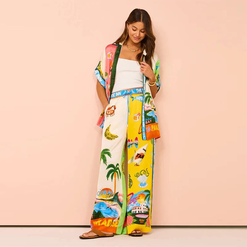 Fashionable Printed Women's 2 Pcs Suit