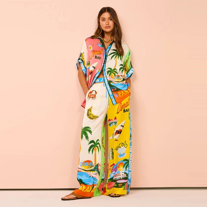 Fashionable Printed Women's 2 Pcs Suit