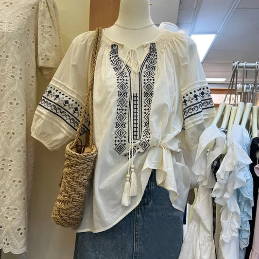 Oversize Loose White Cotton Linen Blouse