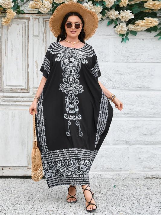 Plus Size Boho Kaftan/Black And White
