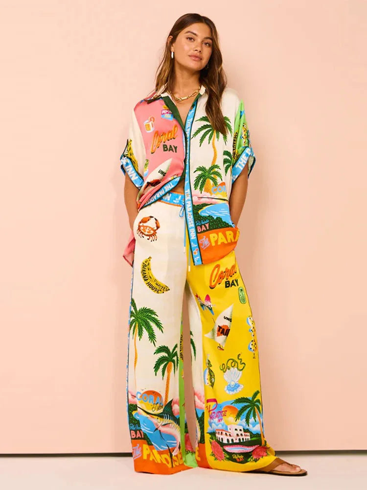 Fashionable Printed Women's 2 Pcs Suit