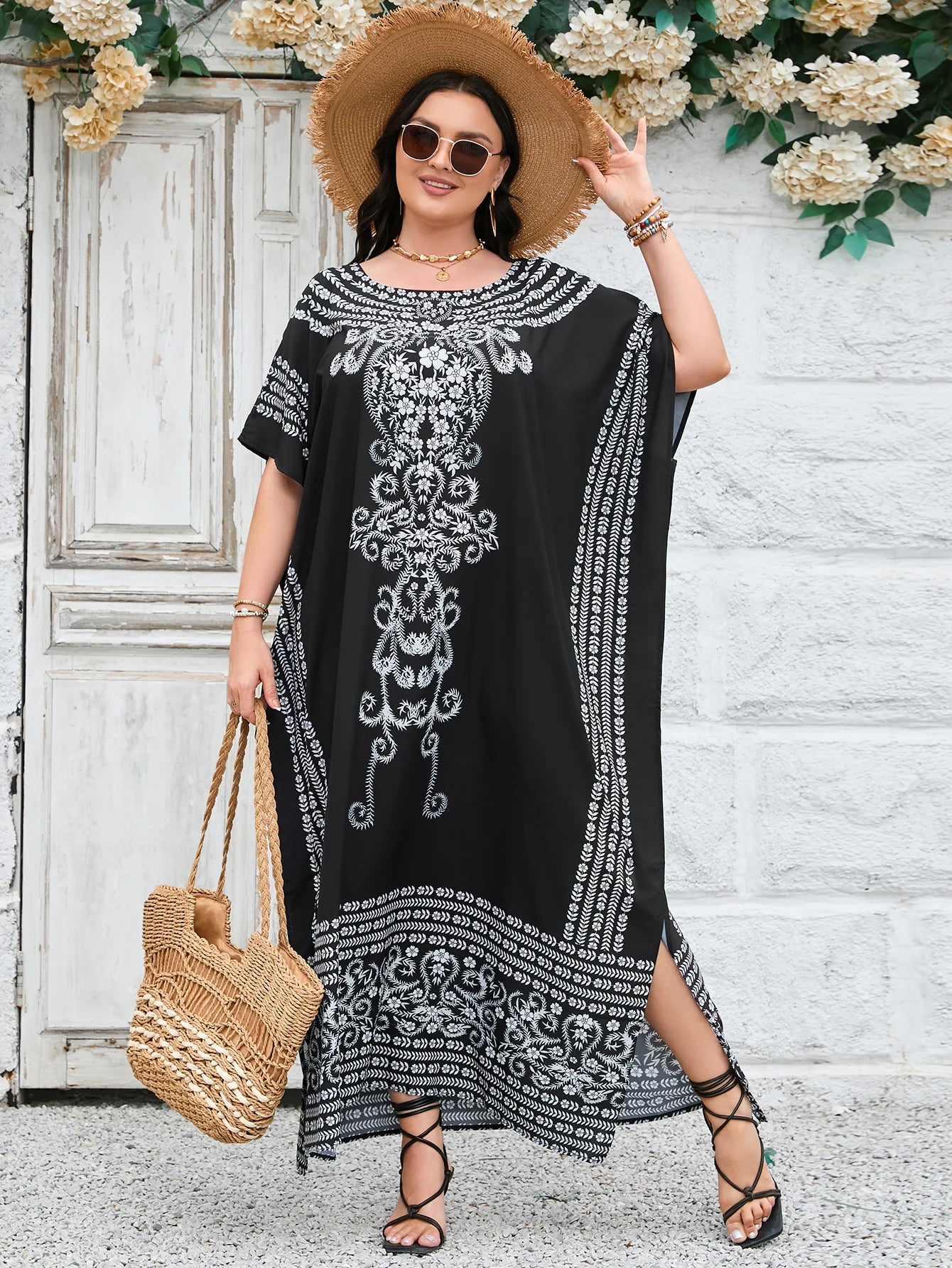 Plus Size Boho Kaftan/Black And White