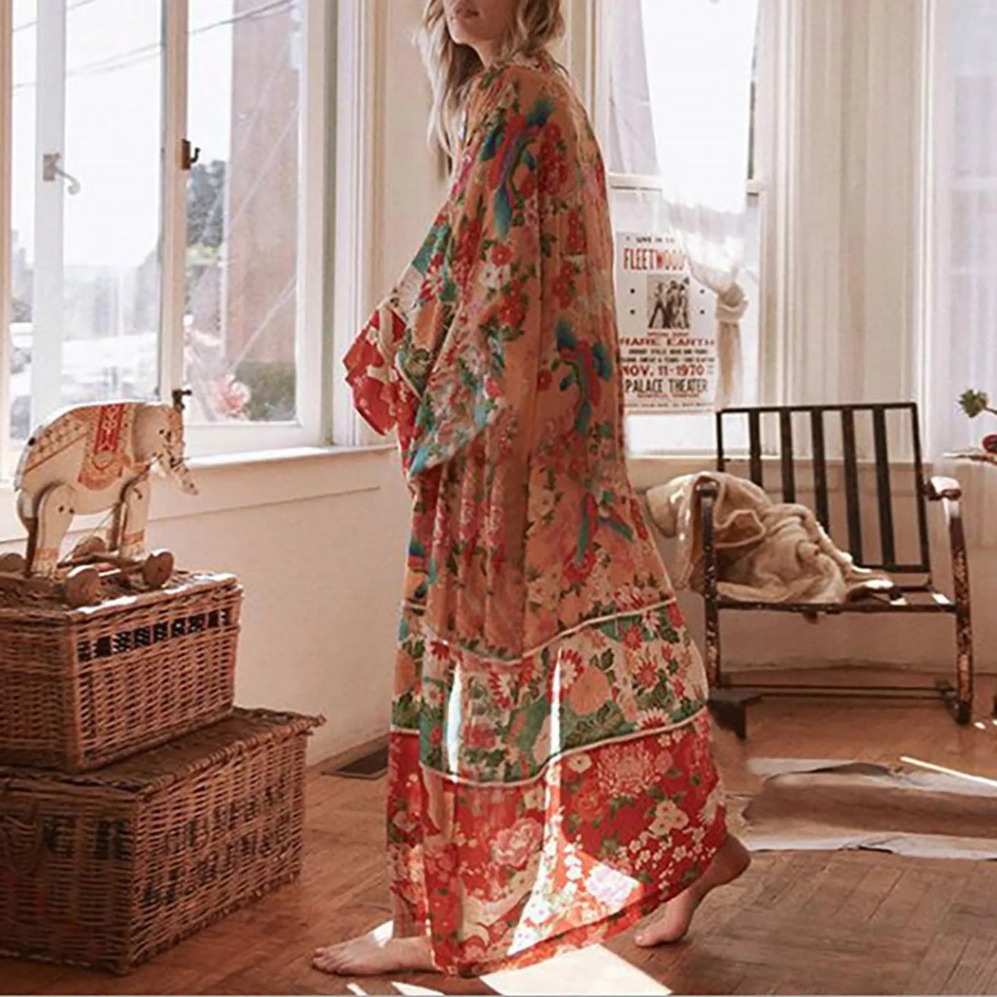 Ladies' Floral Printed Bohemian Kimono