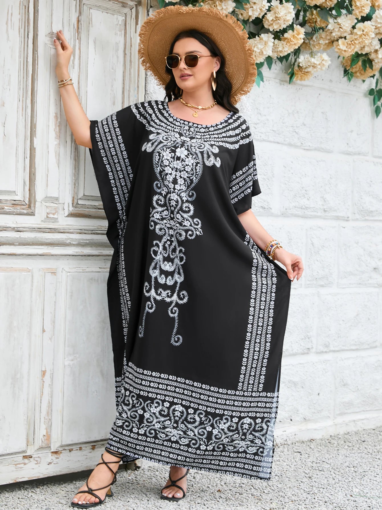 Plus Size Boho Kaftan/Black And White