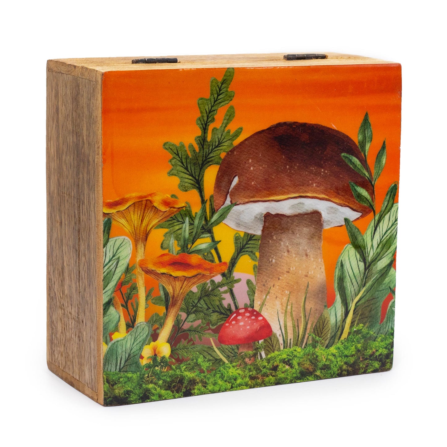 Small Enameled Square Box 10x10x4.2cm - Mushroom Design Maroon